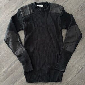 Commando Sweater Mens L Black Ribbed Elbow Patched Tactical Operator Military